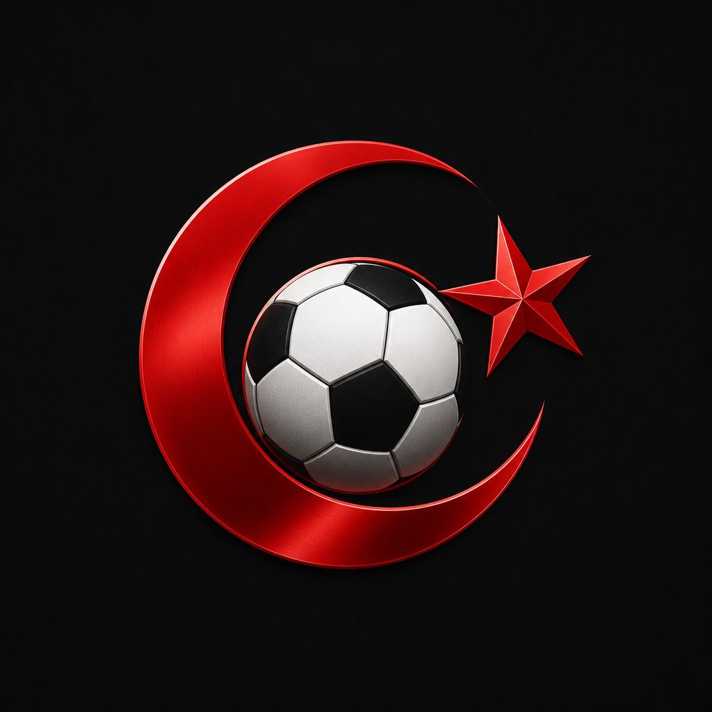 Hilal, yıldız ve futbol topu motifli kırmızı-beyaz amblem